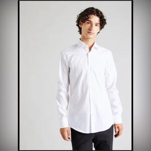 BOSS White Supima Cotton Slim Fit Easy Iron French Cuff Dress Shirt